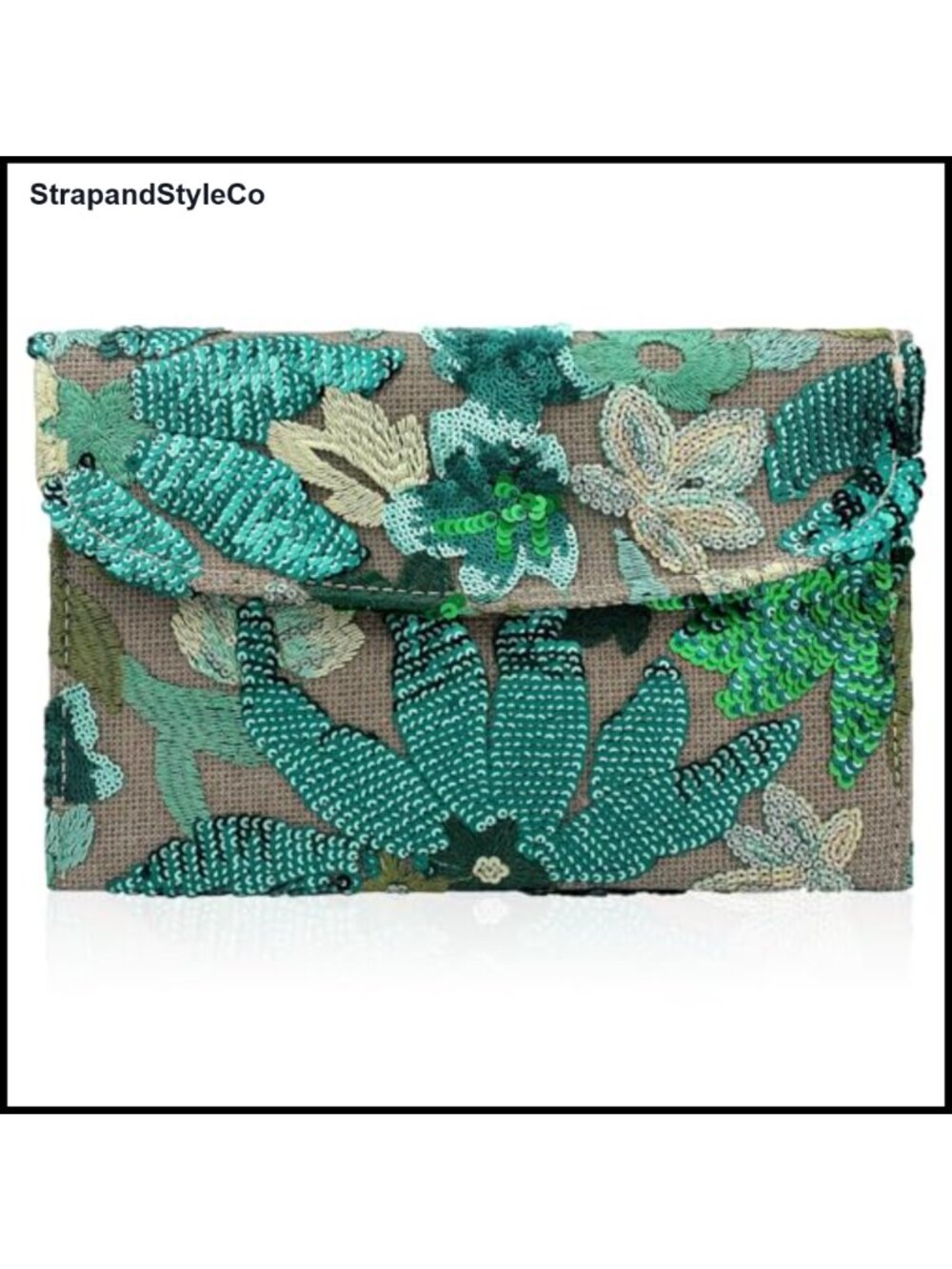 Sequin Beaded Floral Embroidered Envelope Clutch Evening Bag